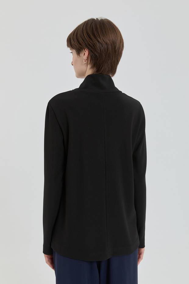 Dik Yaka Basic Örme Bluz Siyah - 4