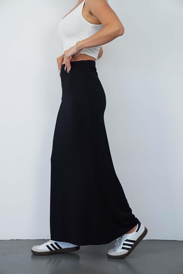 Nora Women's Maxi Length Lined Viscose Skirt-Black