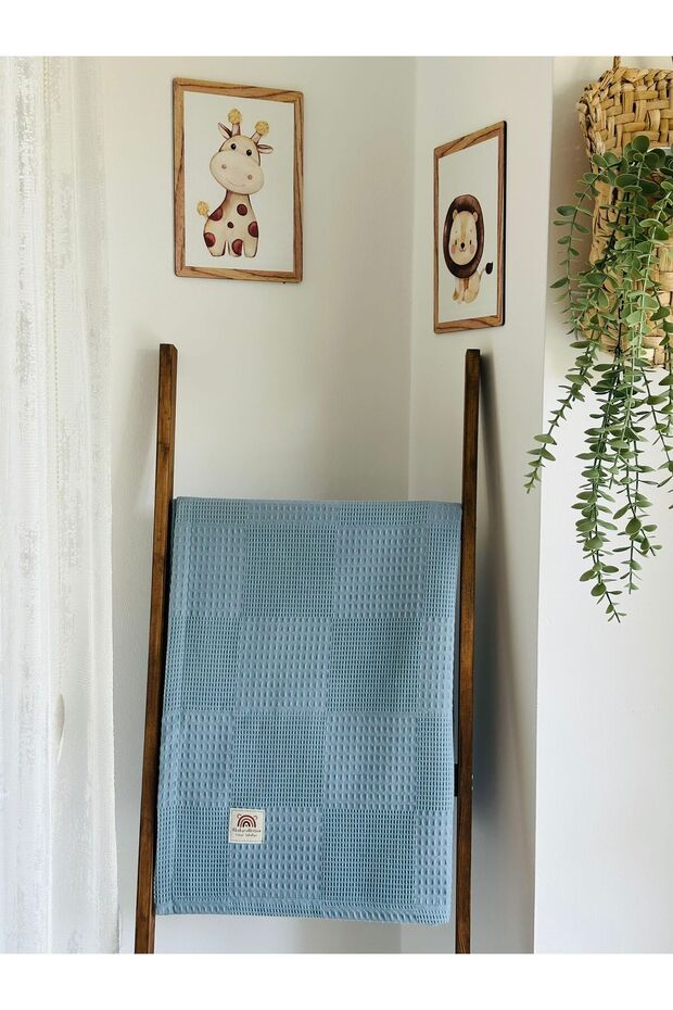 Ftbabycollection %100 Cotton Waffle Pike Baby Blanket 90X100 cm – Indigo