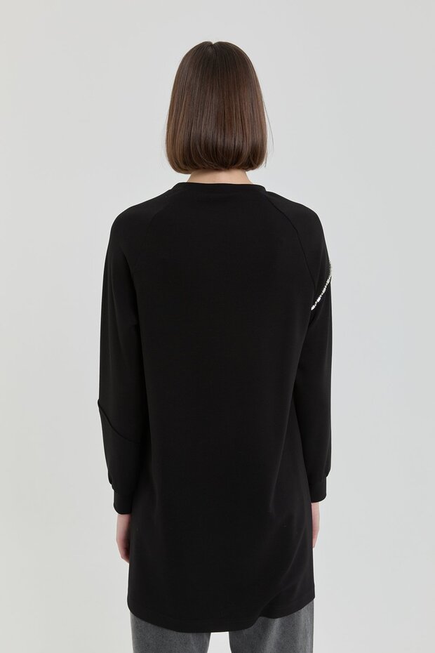 Taş Detaylı Örme Sweat Siyah - 4