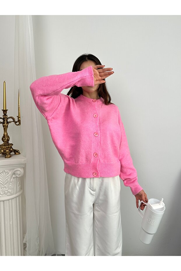 Basic Düğmeli Triko Hırka - 2