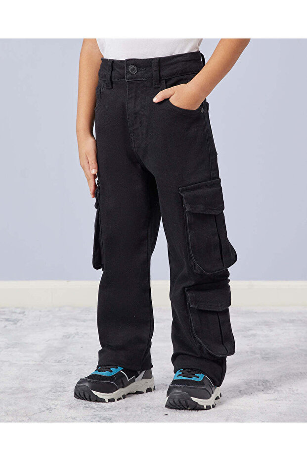 Boys Black Utility Pockets Jeans
