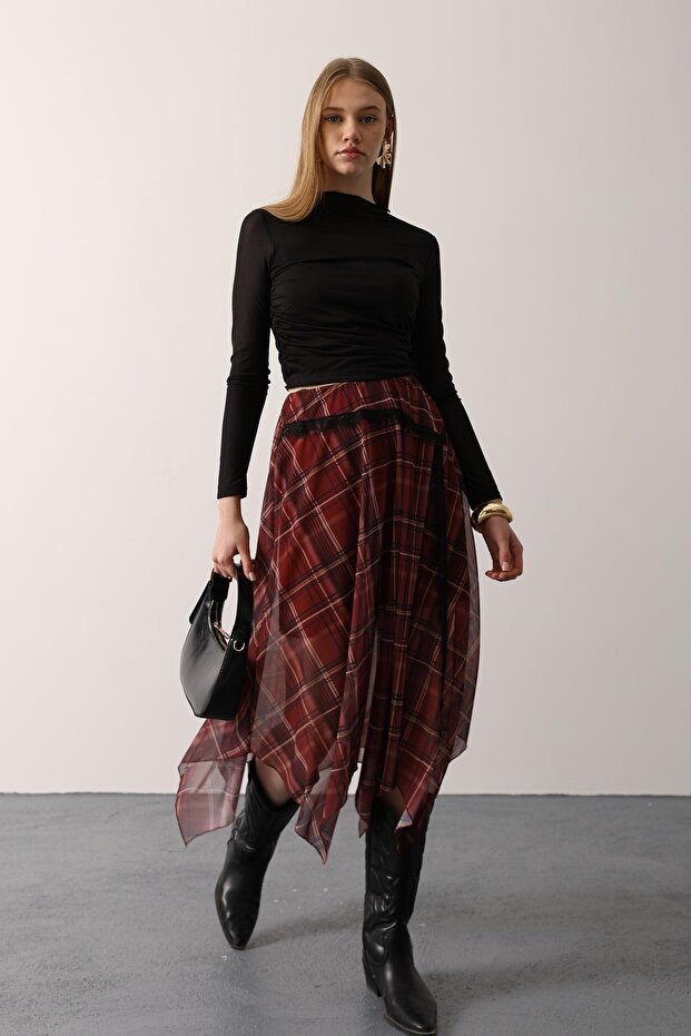 Ekose Dantelli Etek - 3