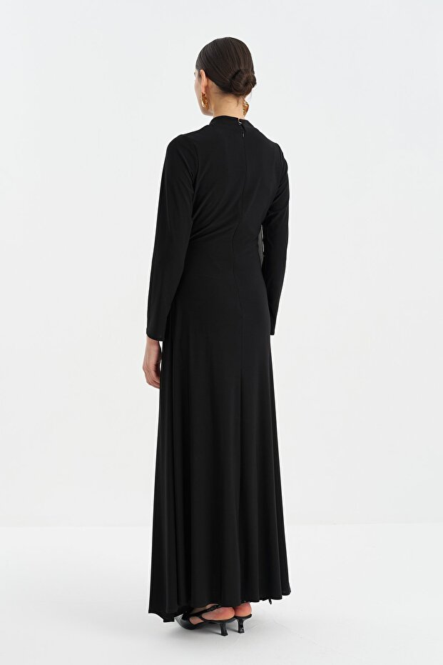 Drapeli Şık Elbise Siyah - 4