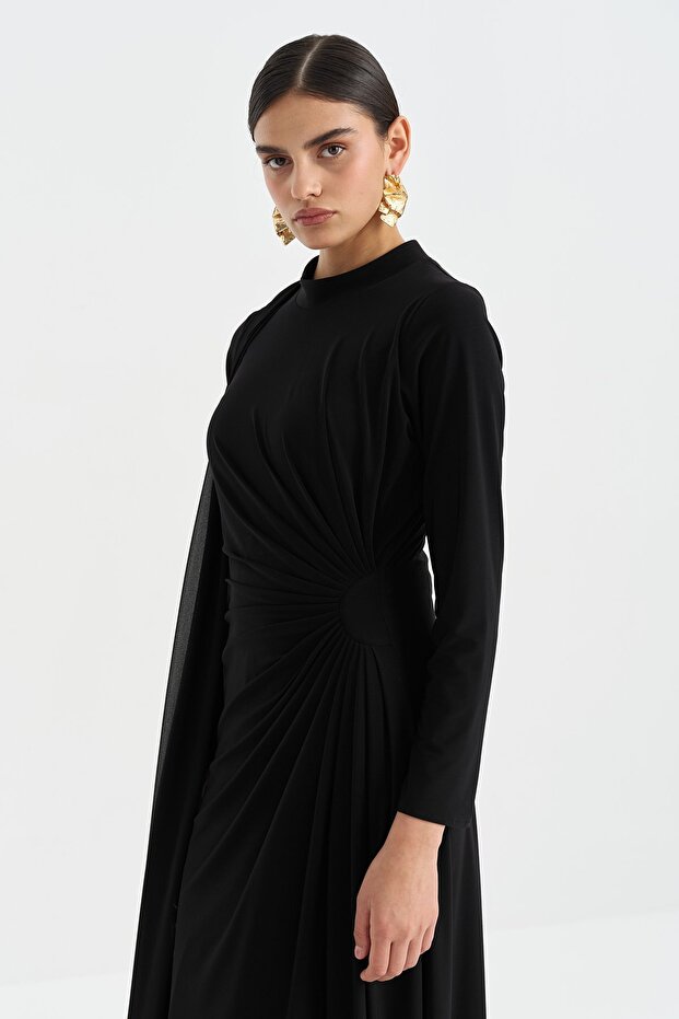 Drapeli Şık Elbise Siyah - 3