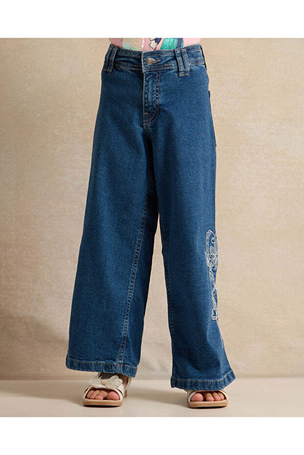 Girls Blue Embroidered Flare Jeans