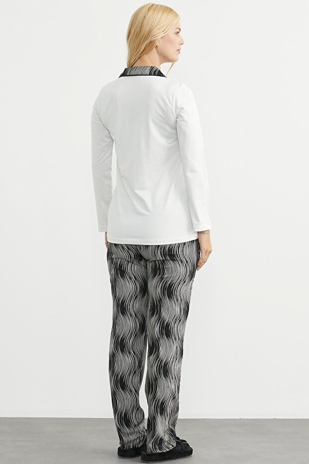 طقم بيجامة بأزرار وتصميم مميز - لون إكرو - 6