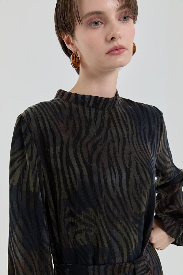 Jakarlı Bambu Elbise Siyah - 5