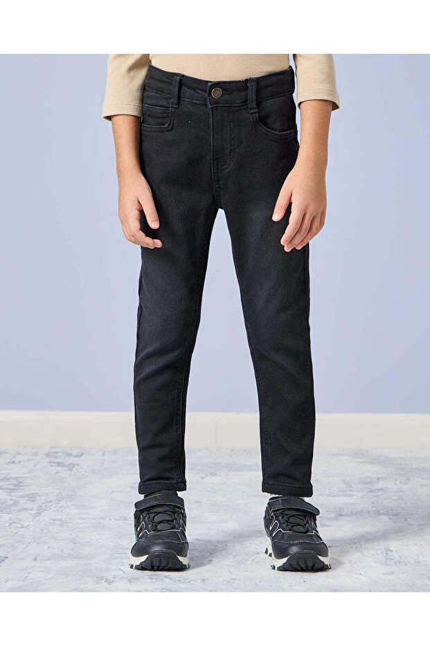 Boys Black Knitted 5 Pocket Jeans