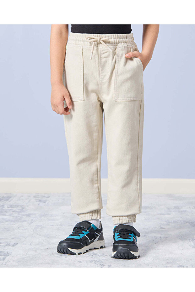 Boys Cream Plain Jogger Jeans