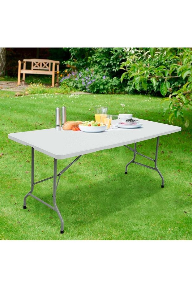 6 Foot Plastic Folding Table - White Resin with Steel Frame
