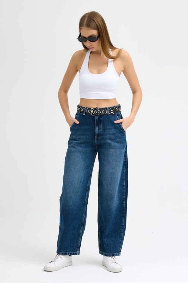 Richone carrot fit belted women's jeans