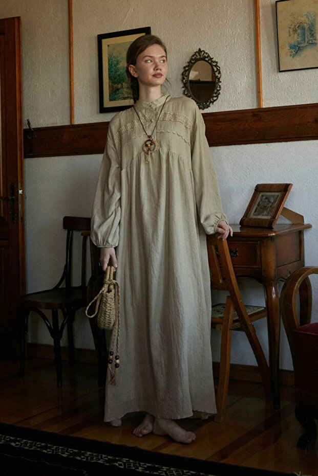 Dantel Robalı Elbise Taş - 1