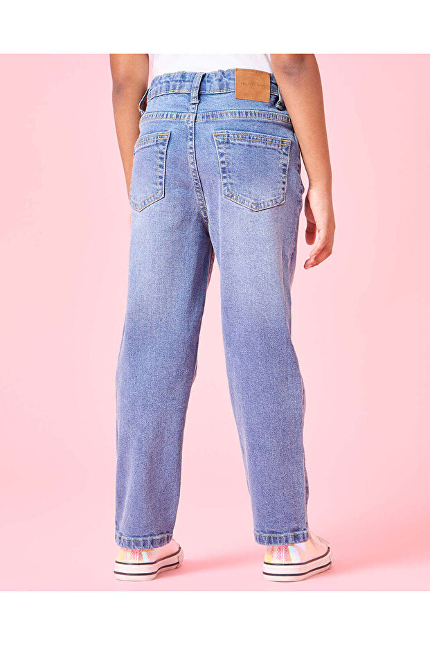 بنطلون جينز أساسي أزرق للبنات بخمسة جيوب - 3