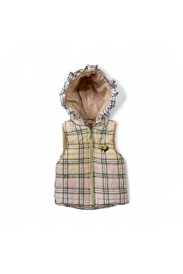 Girl's hooded plaid vest
