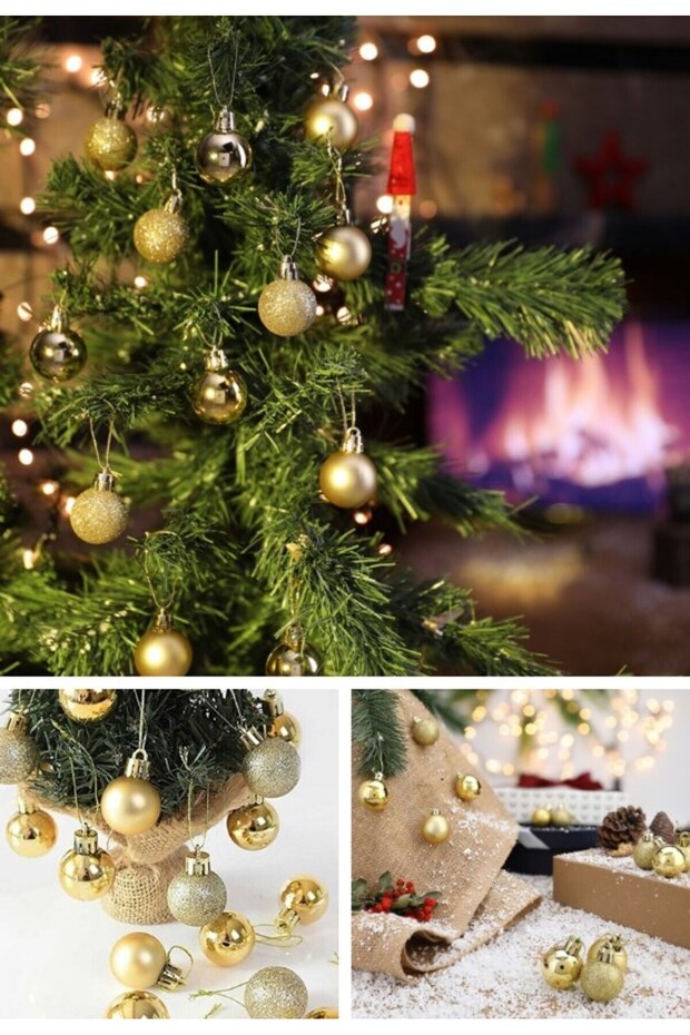 Christmas Pine Tree Ornament 12Pcs Shiny Glitter Gold Color Ball Ornaments New Year Christmas Pine Tree Ornaments 4cm