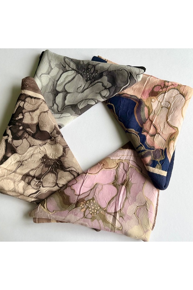 Ebruli Desen Bambu Eşarp - 8