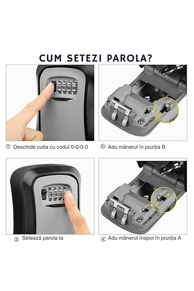 Manual Key Safe, Mechanical Combination, Security Box, Burglar-Proof, Compact, Black Gray, - 8