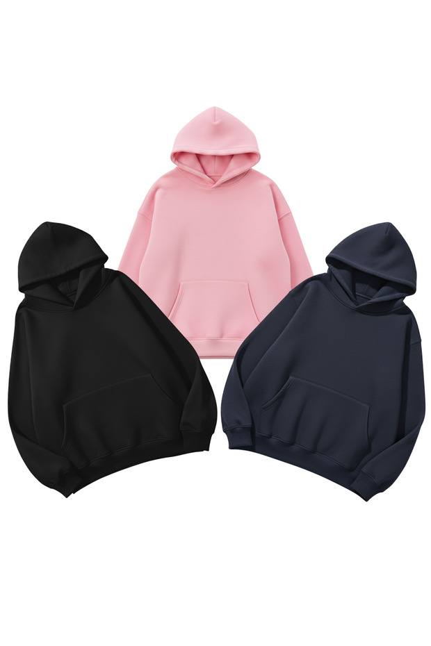 Unisex Black & Pink & Indigo 3-Piece Straight Deal Pack 3 Thread Ov Oversized Weatshirt