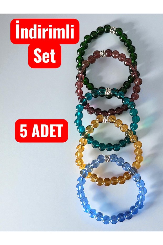 Set of 5 Colorful Glass Bead Bracelets – Energy & Friendship Combination – Set