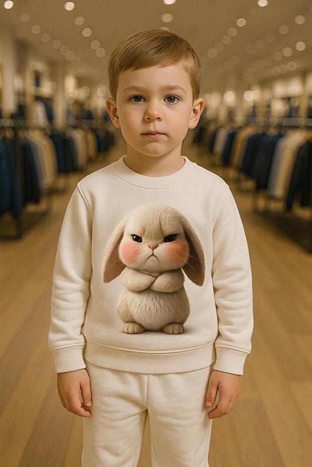 Sweatshirt Tracksuit Set Somurtkan Rabbit Patterned 3-4-5-6-7-8-9-10-11-12 Years Old