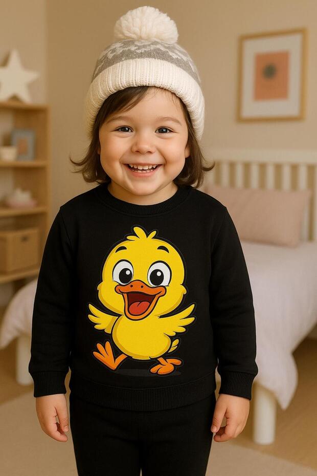 Crew Neck Long Sleeve Happy Chicken Patterned Shirt Fleece-Lined Eatshirt3-4-5-6-7-8-9-10-11-12 Years