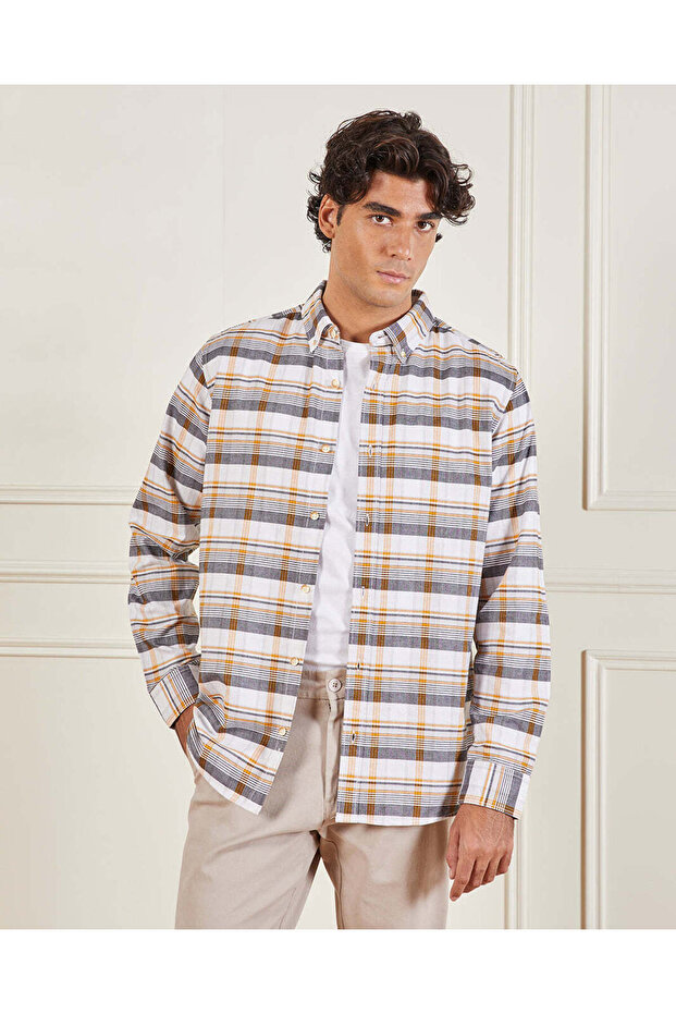 قميص رجالي متعدد الألوان بأزرار منقوش - 1