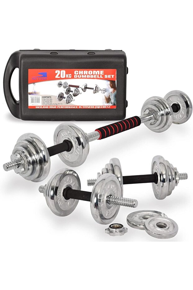 Chrome Dumbbell Set EM-9239-20 Adjustable 20KG with Connector for Strength Training
