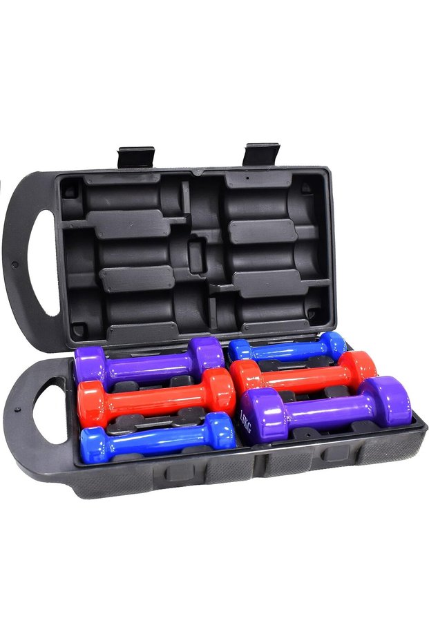 Vinyl Dumbbell Set EM-9221-6 with Molded Carry Case for Home Gym & Fitness Training