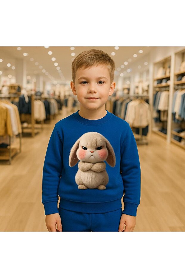 Sweatshirt Tracksuit Set Somurtkan Rabbit Patterned 3-4-5-6-7-8-9-10-11-12 Years Old