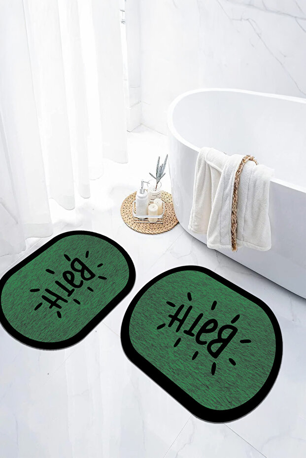Digital Non-Slip Base Washable Bath Written Oval Bath Mat Toilet Set