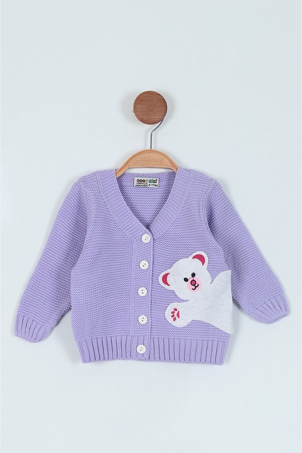 Babynova Bear Figured Button Detailed Baby Girl & Kids Cardigan