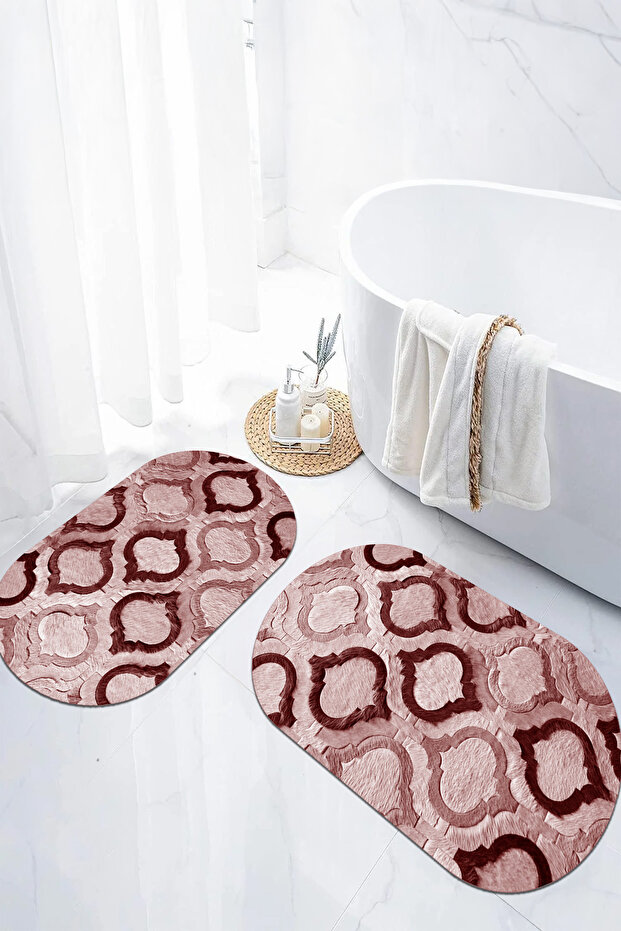 Digital Non-Slip Base Washable Mug Model Patterned Oval Bath Mat Toilet Set