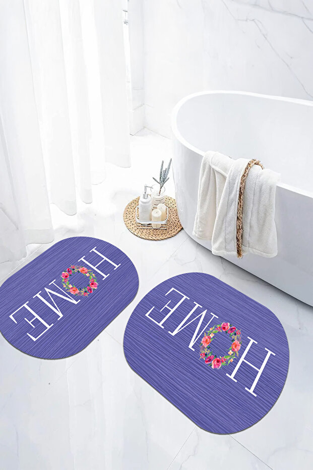 Digital Non-Slip Base Washable Floral Home Written Oval Bath Mat Toilet Set