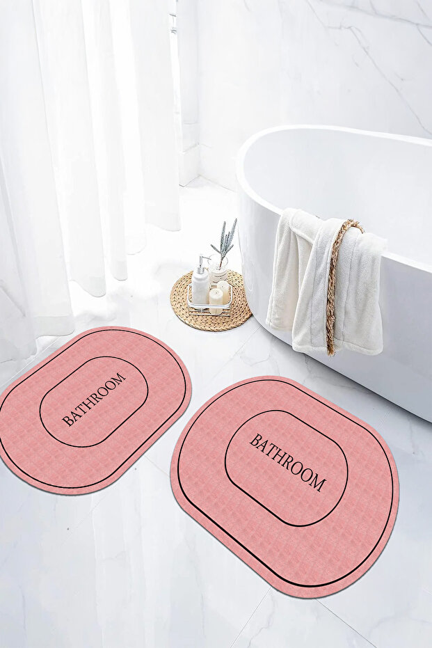 Digital Non-Slip Base Washable Framed Bathroom Written Oval Bath Mat Toilet Set
