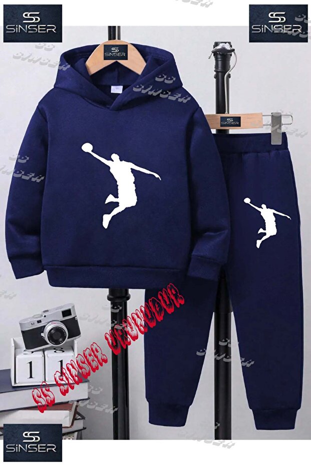 Children's Unisex'Jordon Adam White' Special Printed Hooded Tracksuit Set