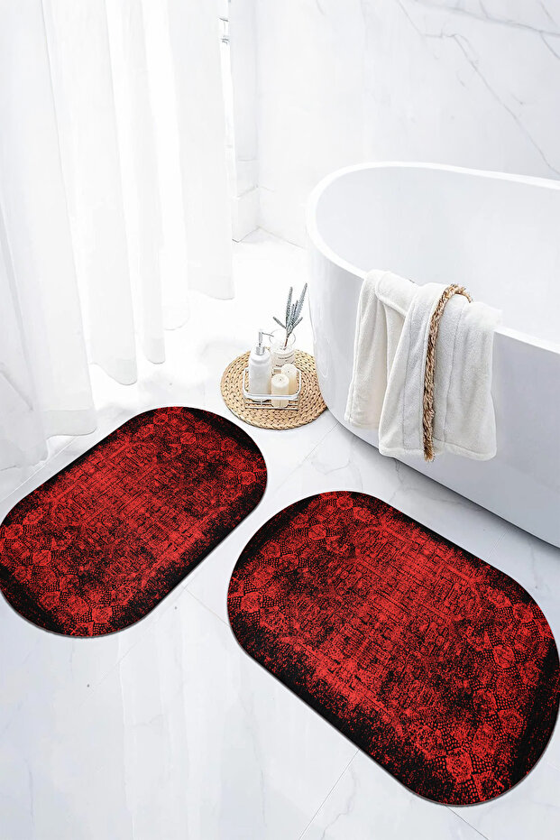 Digital Non-Slip Base Washable Modern Oval Bath Mat Toilet Set