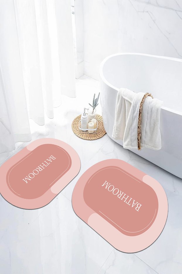 Digital Non-Slip Base Washable Bathroom Written Oval Bath Mat Toilet Set