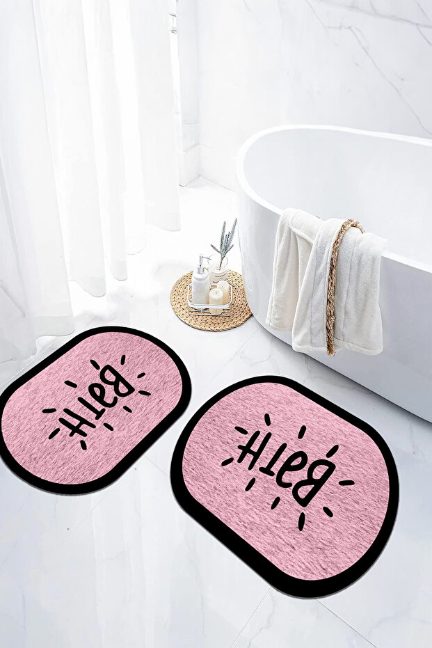 Digital Non-Slip Base Washable Bath Written Oval Bath Mat Toilet Set