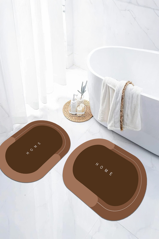 Digital Non-Slip Base Washable Home Written Oval Bath Mat Toilet Set