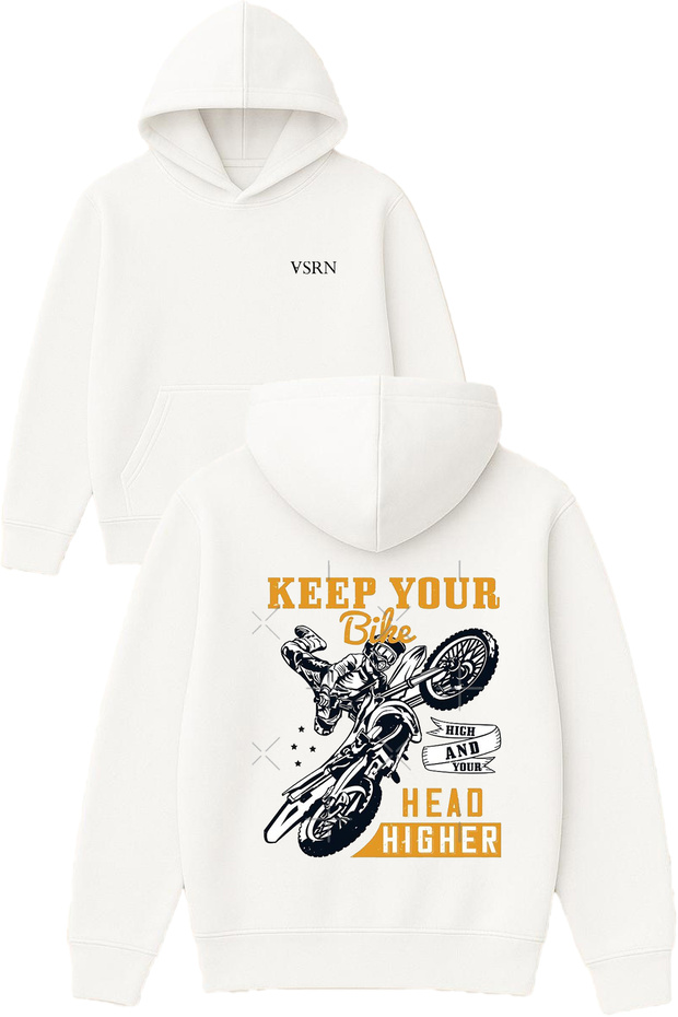 Keep Your Bike Design Printed Oversized White Hooded Sweatshirt