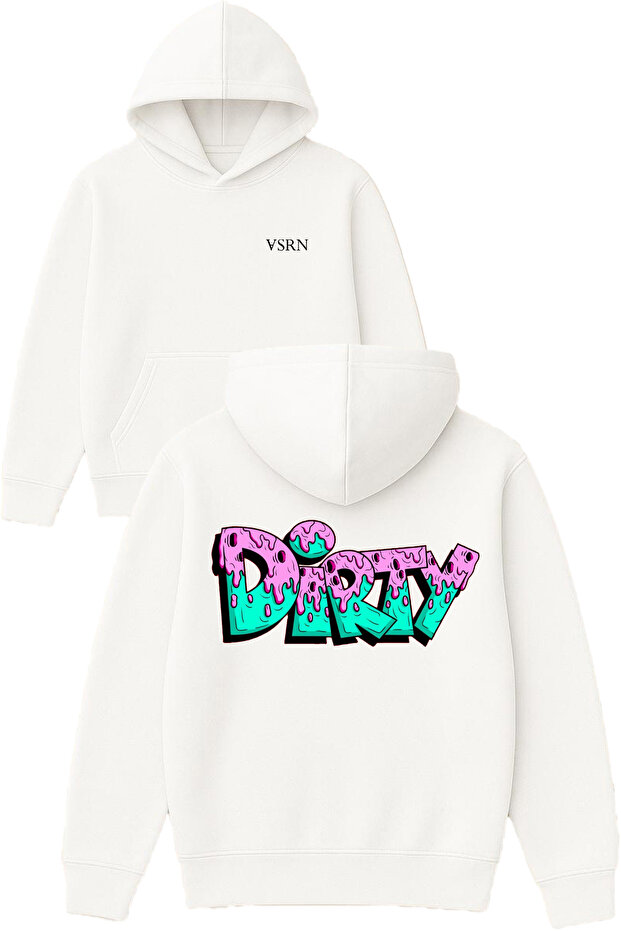 Dirty Design Printed Oversize White Hooded Sweatshirt