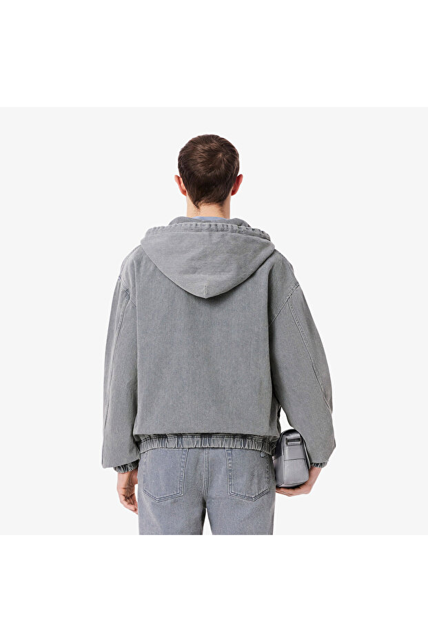 Erkek Kapüşonlu Denim Gri Ceket - 3