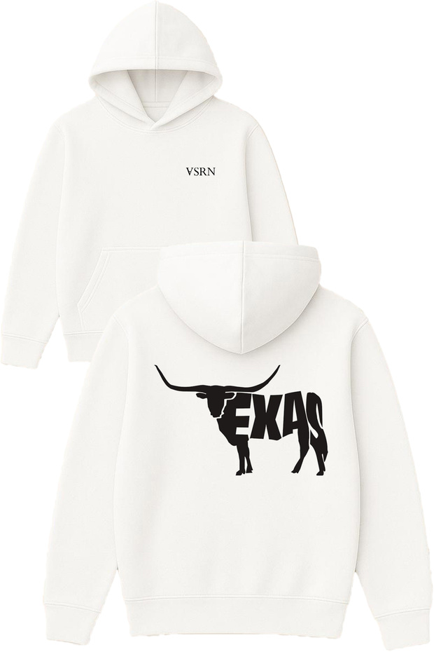 Texas Bull Design Printed Oversized White Hooded Sweatshirt