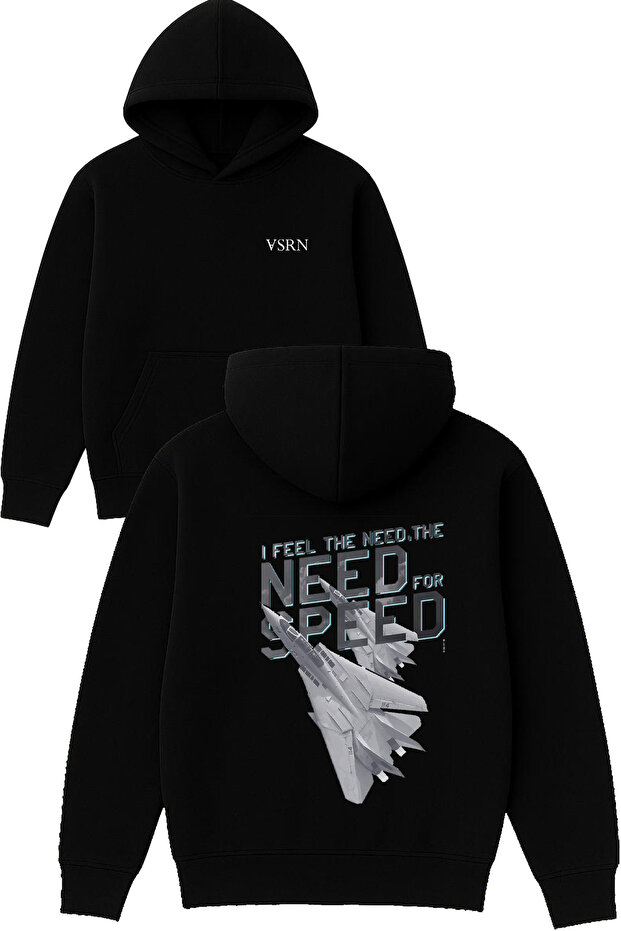 Need Speed Design Printed Oversized Black Hooded Sweatshirt