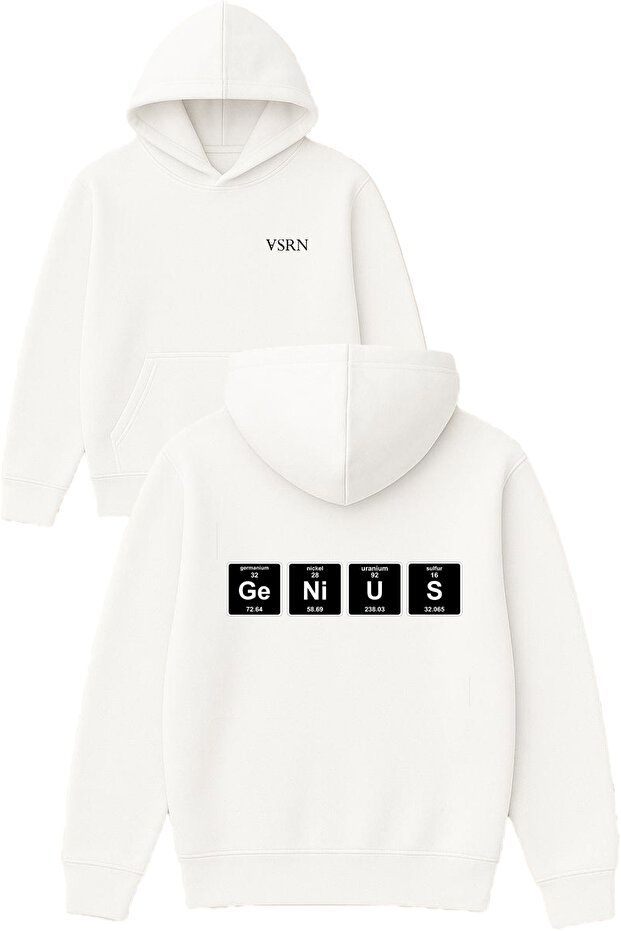 Genius Design Printed Oversize White Hooded Sweatshirt
