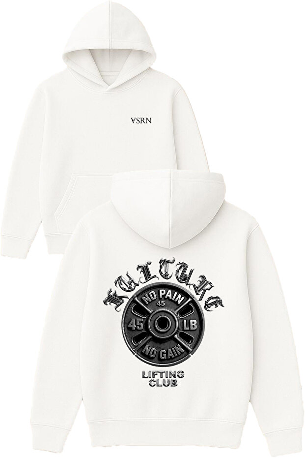 Kulture Tasarım Printed Oversized White Hooded Sweatshirt