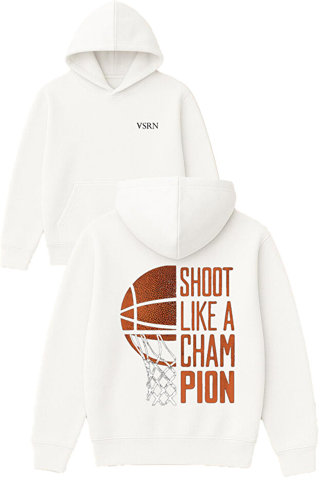 Shoot Like a Design Printed Oversized White Hooded Sweatshirt