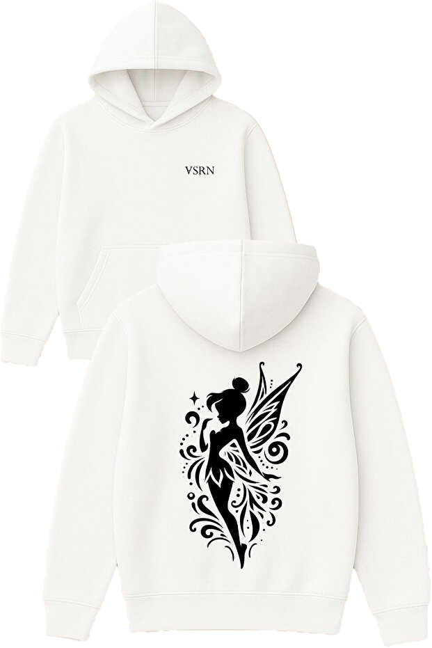 Melek Tasarım Printed Oversized White Hooded Sweatshirt