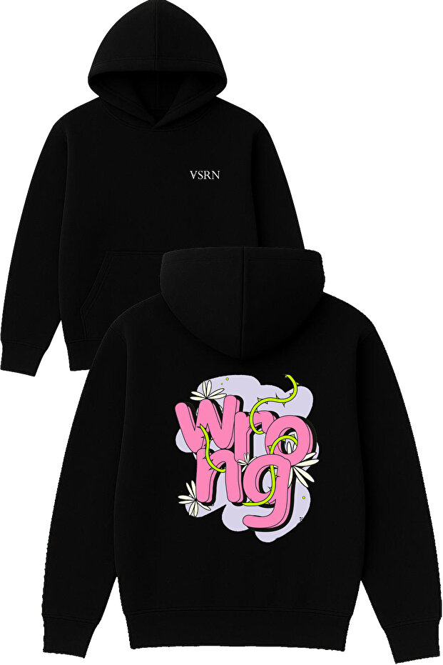 Wrong Design Printed Oversize Black Hooded Sweatshirt